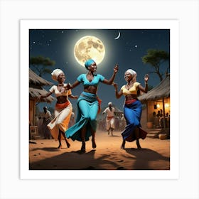 African Dancers At Night 3 Art Print