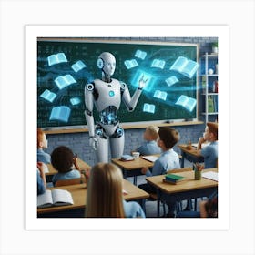 Robot Teacher In Classroom 2 Art Print