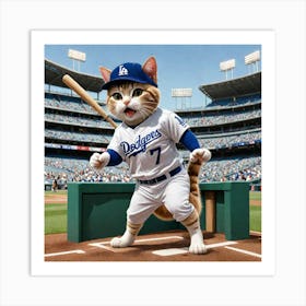 A Playful And Vibrant Scene Featuring A Cat Wearing The Los Angeles Dodgers Uniform No 17 And A Matc 820811226 Art Print