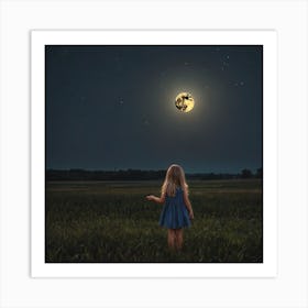 Little Girl Looking At The Moon Art Print