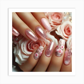 Pink Nails With Roses 7 Art Print