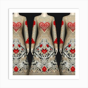 A beautiful long frock design using red hearts especially for valentine day Art Print