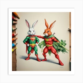 Superman And Super Bunny Art Print