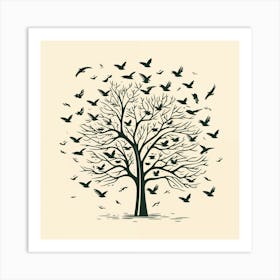 Bird and Trees Drawing Art Print