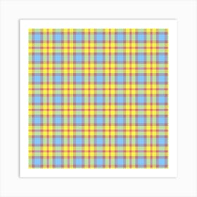 Yellow And Blue Plaid Fabric Art Print