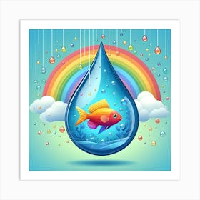 Fish In A Raindrop Floating In The Air Art Print