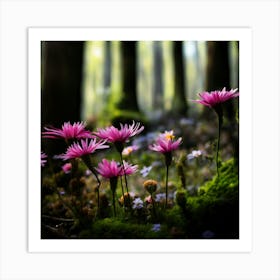 Pink Flowers In The Forest Art Print