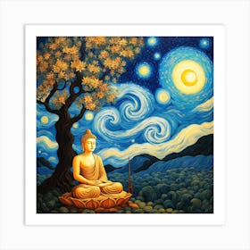 Starry Night Buddha Art Print