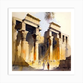 Egyptian Temple Water Color Art Print