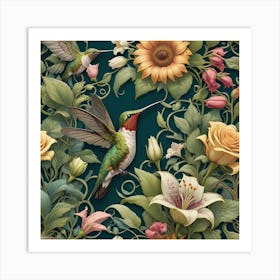 Hummingbirds And Flowers Art Print