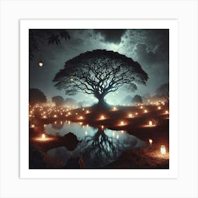 Lone Tree At Night 5 Art Print