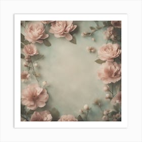 Pink Roses On A Blue Background Art Print