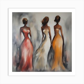 Three Women In Dresses Art Print