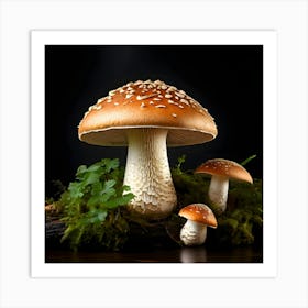 Mushrooms On A Log Art Print