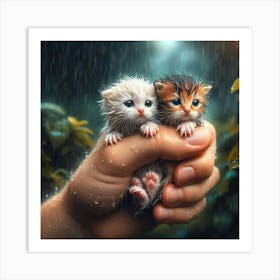 Two Kittens In The Rain 1 Art Print