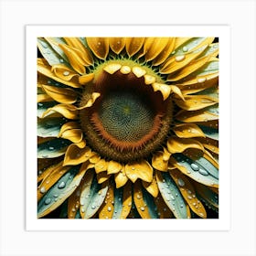 Sunflower With Water Droplets Art Print