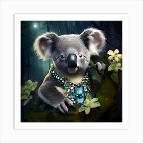 Bejewelled Koala Bear ready for a night out rocking her new blue necklace Art Print