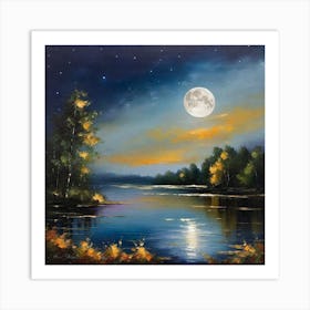 Moonlight Over The Lake 2 Art Print