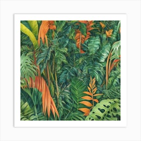 Tropical Jungle Night Botanical Art Print Art Print