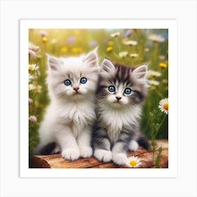 Two Kittens On A Log Art Print