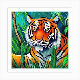 Tiger In The Jungle Painting Art Print