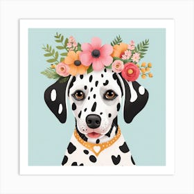 Floral Baby Dalmatian Dog Nursery Illustration (30) Art Print