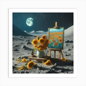 Van Gogh Painted A Sunflower Still Life On The Surface Of The Moon 1 Art Print