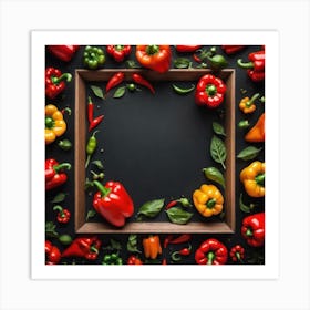 Colorful Peppers In Wooden Frame 1 Art Print