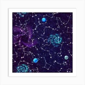 Realistic Night Sky Poster With Constellations Art Print