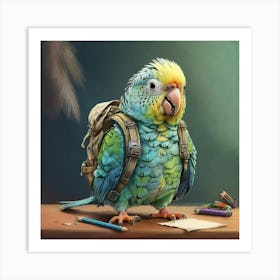 Parrot With Backpack 4 Art Print