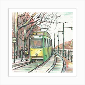 Sunny Tram Of Budapest Square Art Print