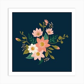 Peach Flowers Square Art Print