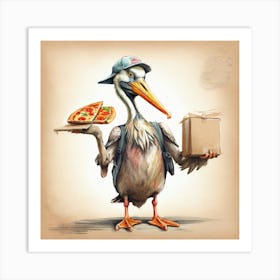 Pelican Holding Pizza Art Print