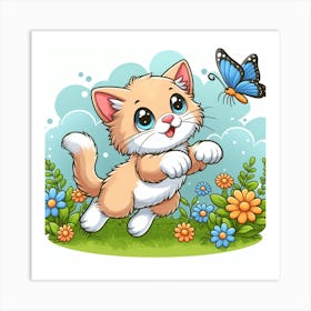 Kitten want to catch a butterfly Art Print