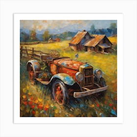 Old Car In The Field Art Print