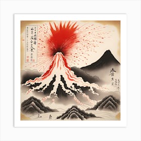 Nihon Koku Crimson Japanese Monochromatic Watercolor Art Print
