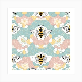 Seamless Pattern With Bees Art Print