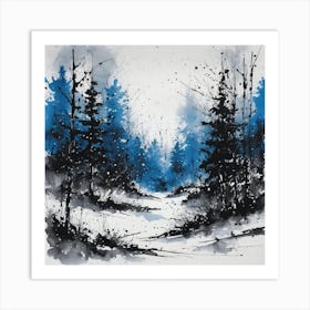 Winter Forest Watercolor Painting Art Print