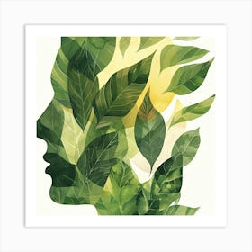 Portrait Of A Woman With Leaves Art Print