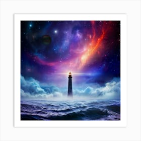 Black Lighthouses Piercing Through Smog On Venus Colorful Oceans Swirling In A Vibrant Spectrum Und Art Print