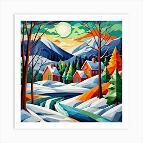 Moonlight In Winter Cubism Style Art Print