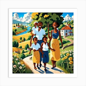 African Family In The Countryside Art Print