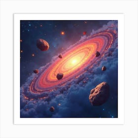 A Watercolor Vibrant Asteroid Belt With Glowing Space Dust And Bright Stars 1 Art Print