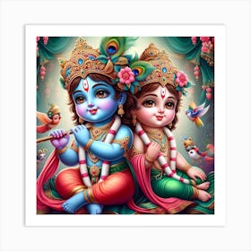 Krishna And Krishna Art Print