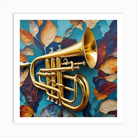 Trumpet On A Blue Background Art Print