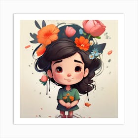 Little Girl With Flowers Art Print