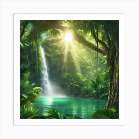 666932 Beautiful Waterfall In A Lush Jungle, With Sunligh Xl 1024 V1 0 Art Print