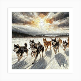 Huskies In The Snow Art Print