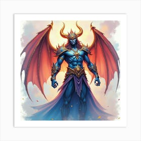 Titan In A Watercolor Enchanted Realm, Colorful And Fierce 1 Art Print