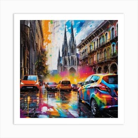 Colorful Cars On The Street Art Print